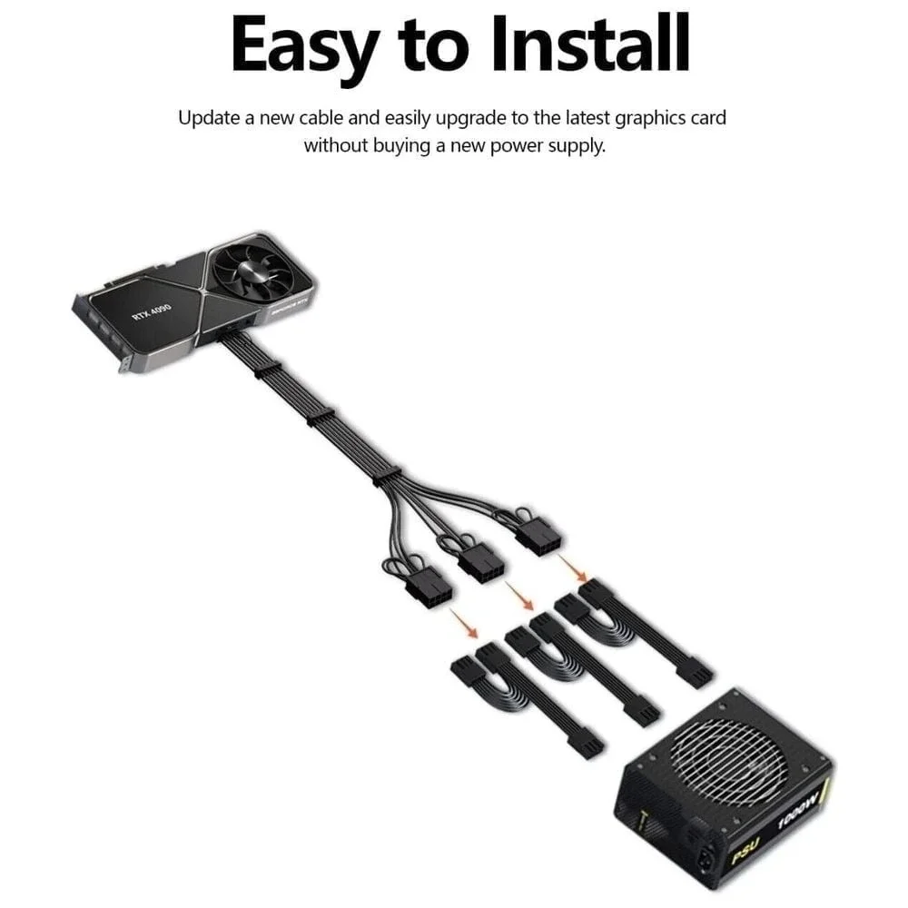 PCIe 5.0 Extension Cable, 16 Pin (12+4) Male to PCIE 5.0 3x8 (6+2) Pin Female Sl